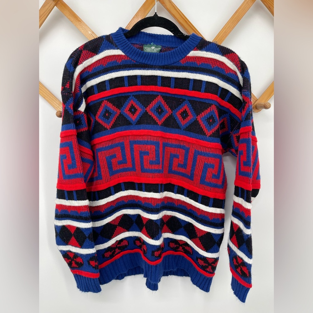⭐️Cabin Creek Red & Blue Geometric Crewneck Sweater for Men